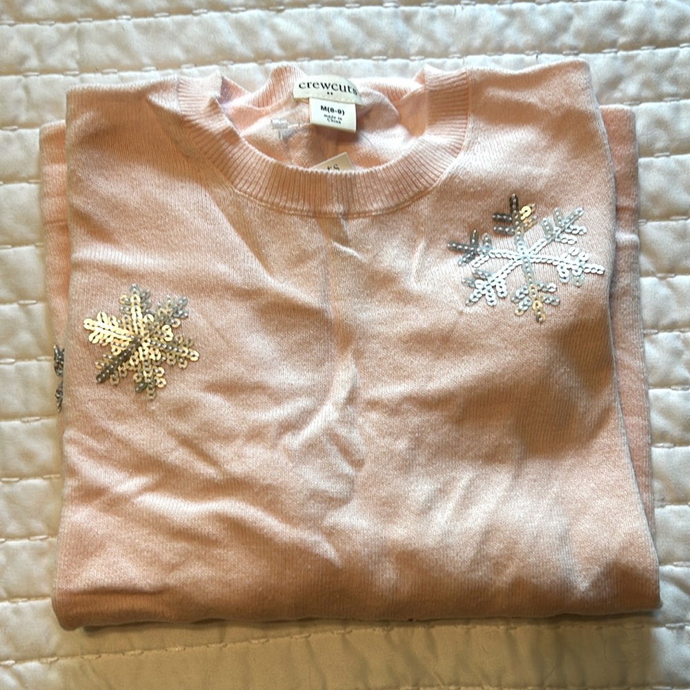 Light pink sweater sequin snowflakes